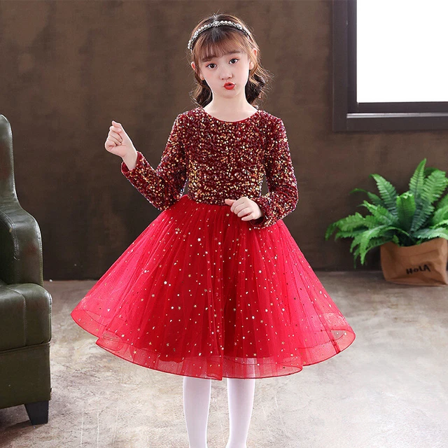 Bambino da con Brillantini Lustrini Tutu Abito Manica Lunga Sfera Sposa Princess