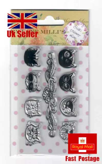 silicone stamp cute cat kitten head animal craft art scrapbook journal ML214/5