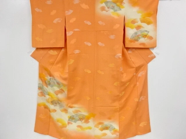 45089# Japanese Kimono / Antique Kimono / Woven Folding Fan With Flower