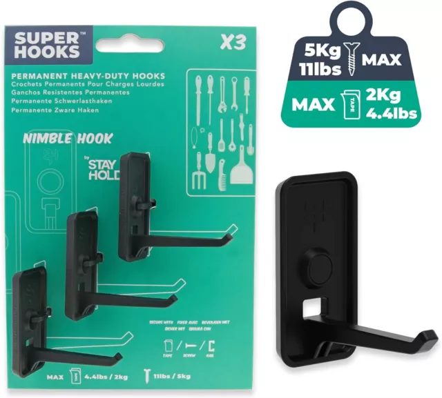 Superhooks™ Nimble hook x 3er Pack schwarz / weiss Mehrzweckhaken