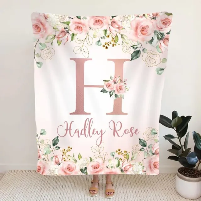 Floral Monogram Baby Blanket Custom Baby Girl Blanket Personalized Baby Blanket