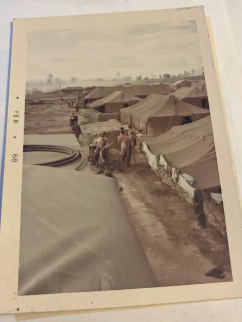 1968 Feb. Vietnam War Army GI Camp, Soldiers, Tents, Laundry, Vintage Photo