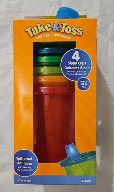 4-Pack 10 Ounce Take & Toss Spill-Proof Food Grade BPA Free Kids Sippy Cups-9m+