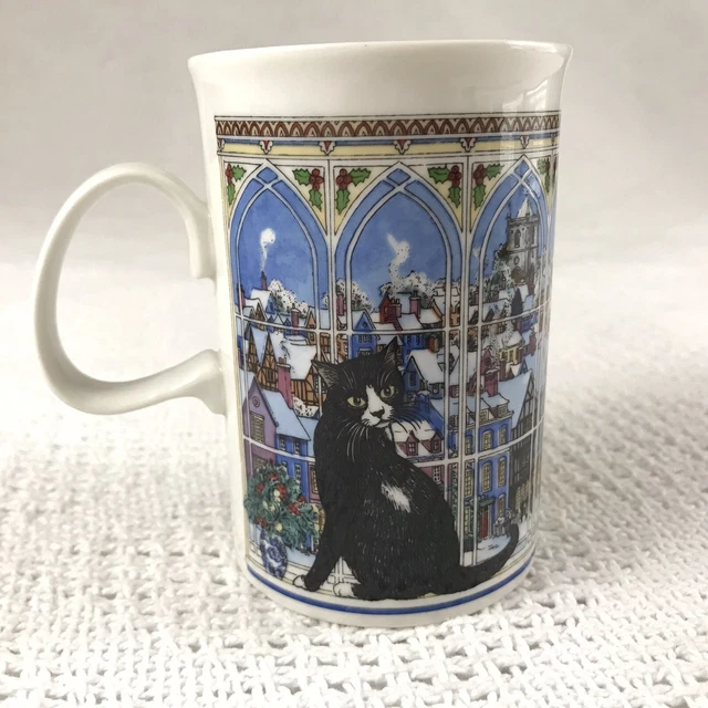 Dunoon orange black cats on window sill snowy town coffee mug Scotland