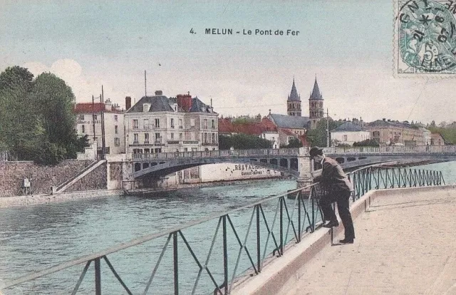 CPA 77 BRIE Seine & Marne Env. Fontainebleau MELUN Le Pont de Fer 1907 animée