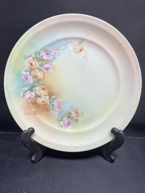 Hand Painted Porcelain Plate Pink Roses Japan 7 3/4" Salad Dessert Vintage