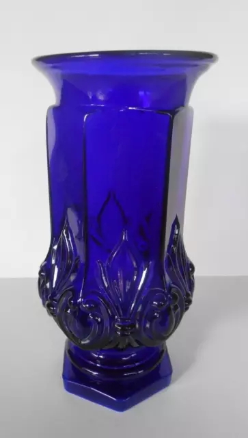 Indiana Tiara Glass Cobalt Blue QUEEN'S VASE Fleur-De-Lis 10" Vase