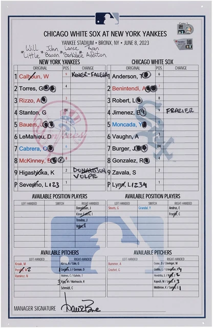 Game Used White Sox Lineup Card Fanatics Authentic COA
