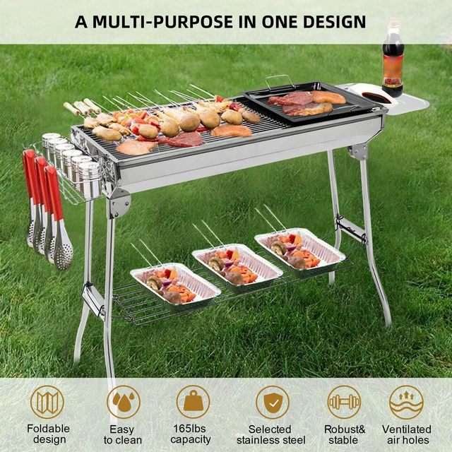 Grill BBQ Holzkohlegrill Klappgrill Camping Standgrill Tragbar Edelstahl Garten