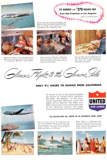 Hawaii Territory United Air Lines Vacation Beach Glamour Isles Print Ad 1948