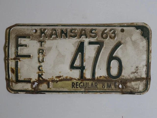 1963 Kansas EL TRUCK 476 License Plate / American Number Plate
