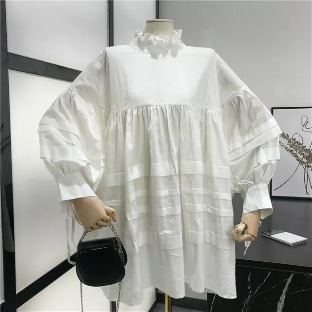 Women Girl Long Shirt Blouse Top Dress Puff Sleeve Lolita Vintage Loose Cute