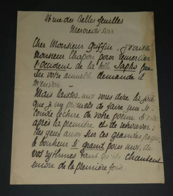 Octave MAUS - Lettre autographe signée à Francis Vielé-Griffin, 3 pages