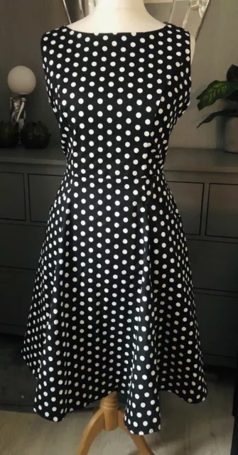 Collectif 1950s Black/white Polka Dot Swing Dress, 12, New.