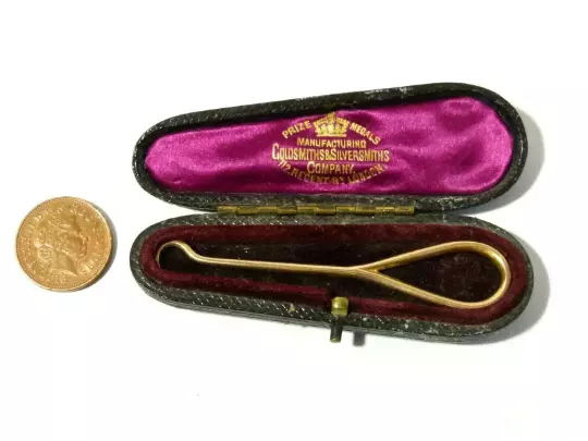 Antique Miniature Gold Button Hook in Case / Box Victorian c1895 Boxed Goldsmith