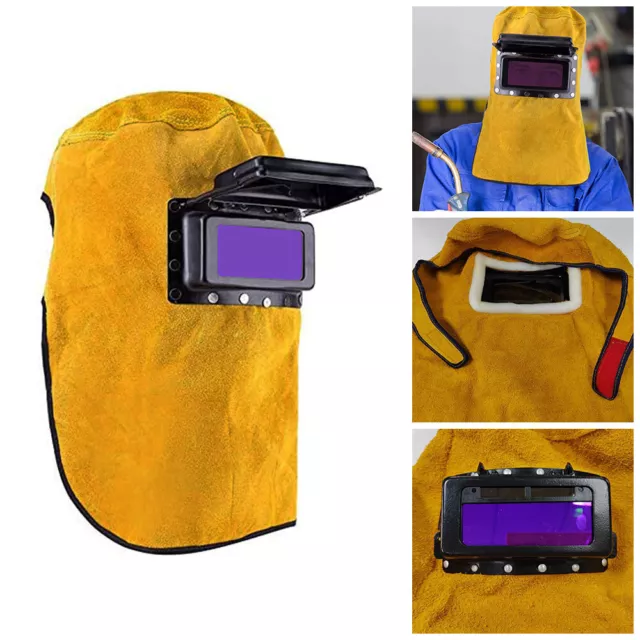 Auto Darkening Welding Helmet Mask Welders Grinding Solar Power Leather Cap Hood