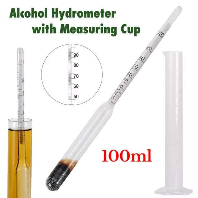 NEW Alcohol Hydrometer Distilling 0-100% Meter with Measuring Cup 100ml AU STOCK