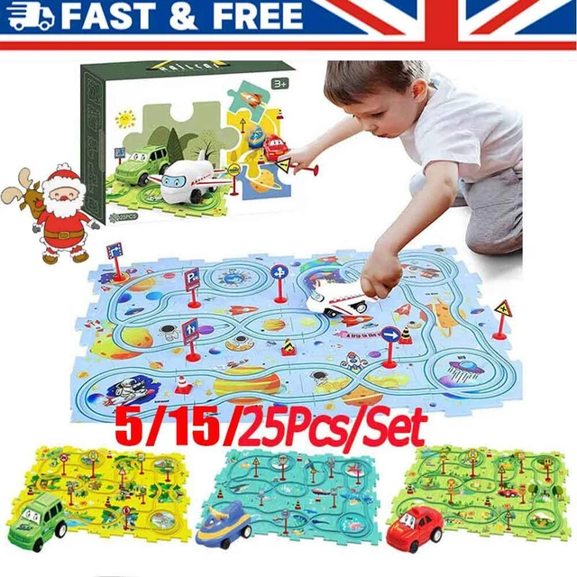Children's Educational Puzzle Track Car Play Set DIY Assembling Electric Trolley
