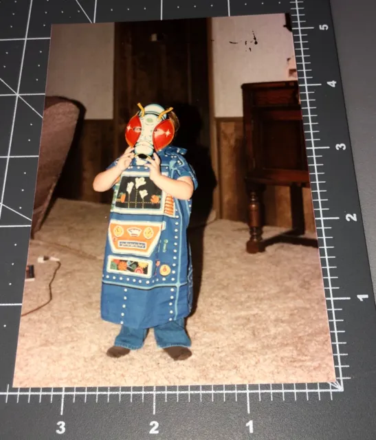 1980s Video Game HALLOWEEN Costume Mask Atari Vintage COLOR Snapshot PHOTO