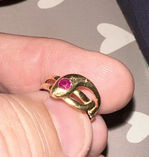 Bague Ancienne Serpent Or 18k Rubis Pierres Blanches Années 50 Taille 53