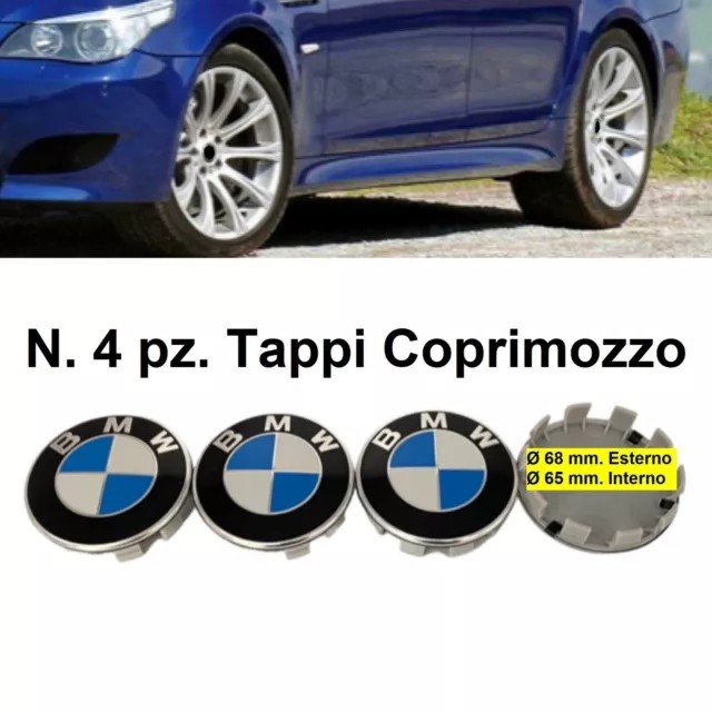 Set 4 Tappi Coprimozzo Logo per BMW 68mm Serie 1 3 5 6 7 Z X Borchie cerchi Lega