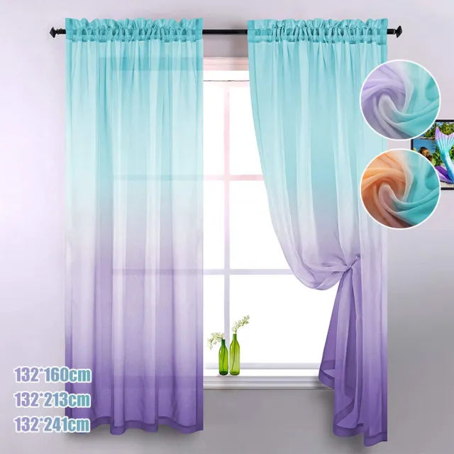 Gardinen Transparent Voile Vorhang Wohnzimmer Kinderzimme Farbverlauf Stabtasche