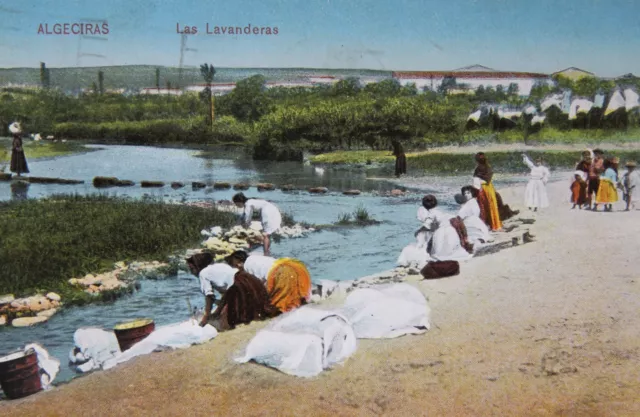 1935 Paquebot Algeciras Lavendel Waschmaschine Postkarte Gibraltar & Spanien 2