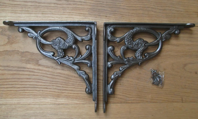PAIR of Cast Iron Vintage 'The Water Serpent' shelf Bracket Sink Toilet Cistern