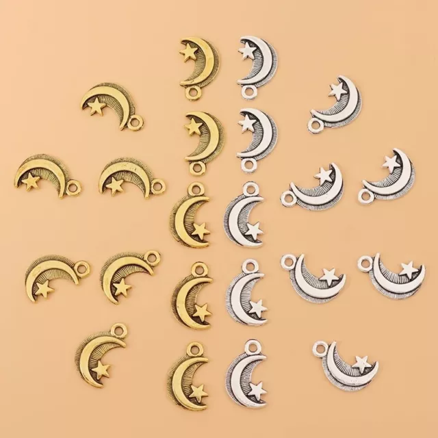 50 x Silver/Gold Tone Crescent Moon and Star Charms Pendants Beads 17x10mm