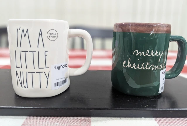 2 X Rae Dunn Christmas Mugs I'M A LITTLE NUTTY & MERRY CHRISTMAS Green Mug