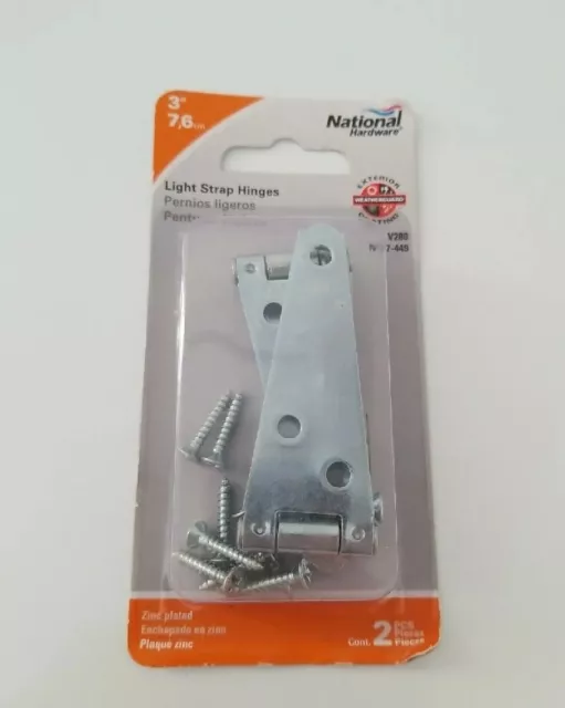 National Hardware, N127-449, V280, 2 Pcs 3'' Light Strap Hinges, Zinc Plated