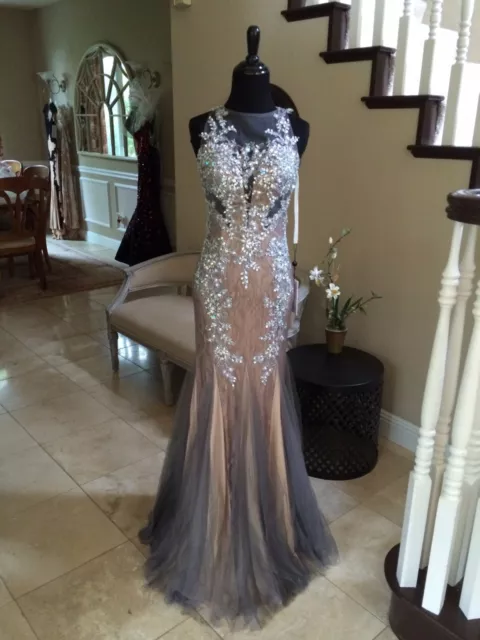 $398 Nwt Gunmetal Jvn By Jovani Prom/Pageant/Formal Dress/Gown #98665 Size 4