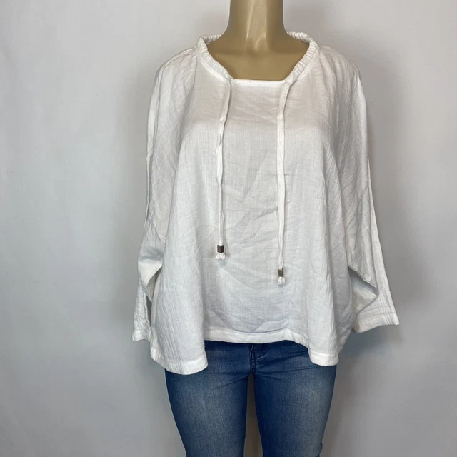 soft surroundings white gauze fabric dolman sleeve kimono Shirt plus Size 2X $99 soft surroundings white gauze fabric dolman sleeve kimono Shirt plus Size 2X $99