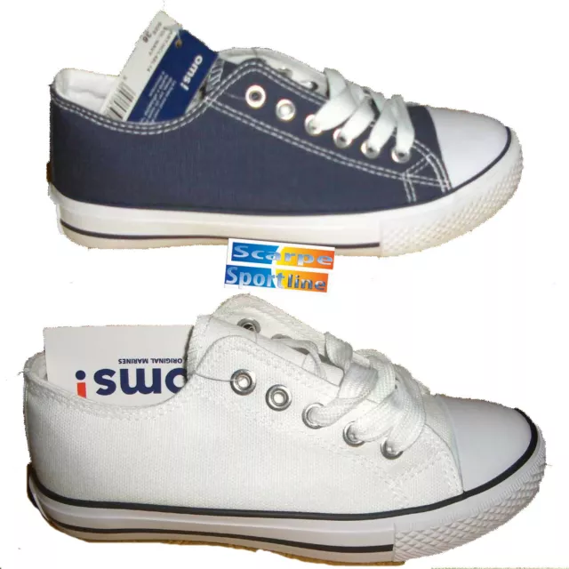 SCARPE BAMBINI Sportive Tela Blu A Strappo Oms Tennis By Original