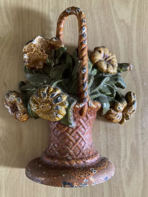 antique Hubley? cast iron doorstop flower basket