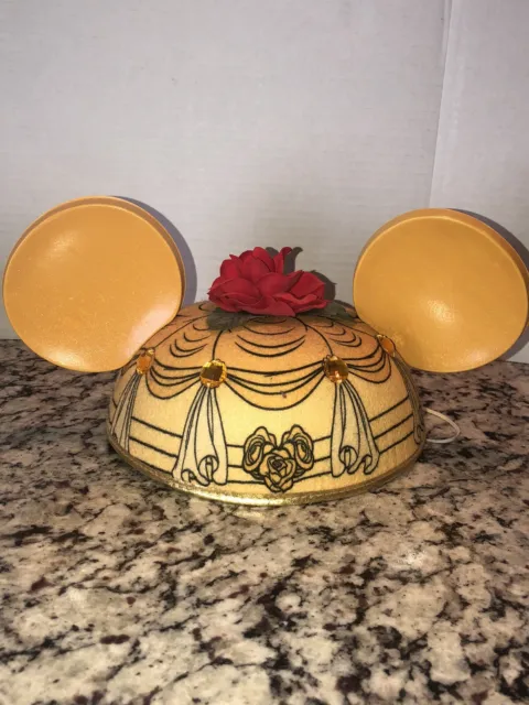 Rare Disney Parks Belle Beauty & the Beast Yellow Princess Jeweled Ear Hat Cap