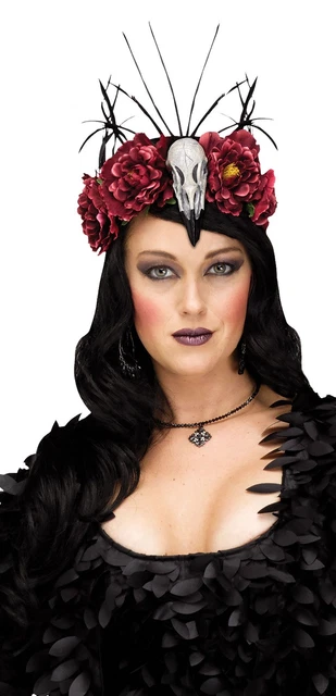 Fun World Mistress Raven Skull Red Floral Headpiece Adult Costume Accessory