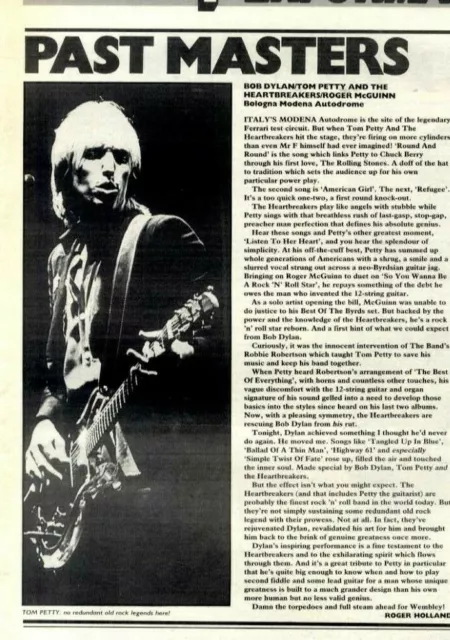 26/9/87PT37 Live Review & Picture. Bob Dylan/tom Petty And The Heartbreakers.