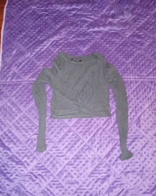 Shein Gray Long Sleeved Ribbed Crop Top Size Small