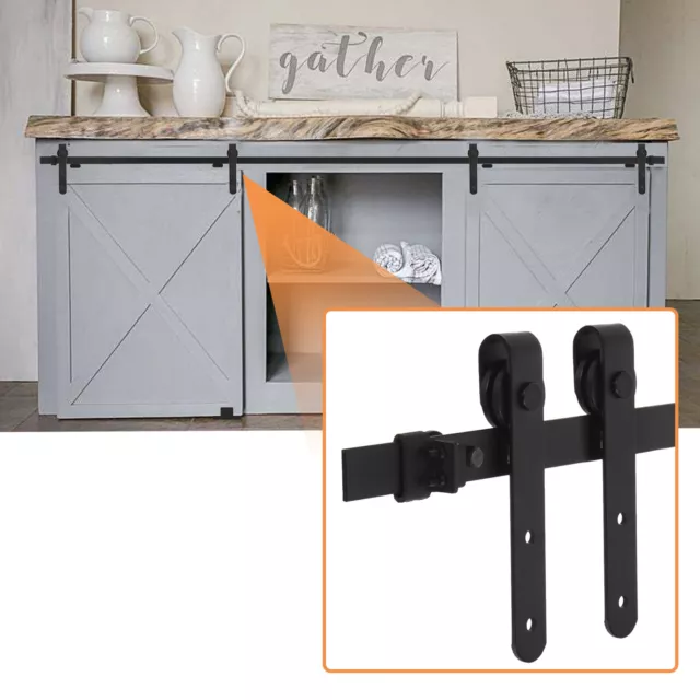 4FT Mini Sliding Barn Door Hardware Kit for 2 Door, Flat Track J Shape Roller