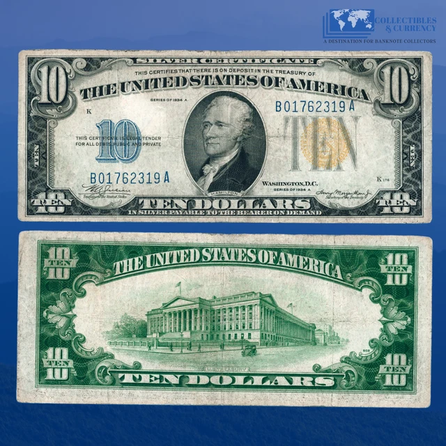 Fr.2309 1934A $10 Silver Certificate Yellow Seal "North Africa", VF #62319