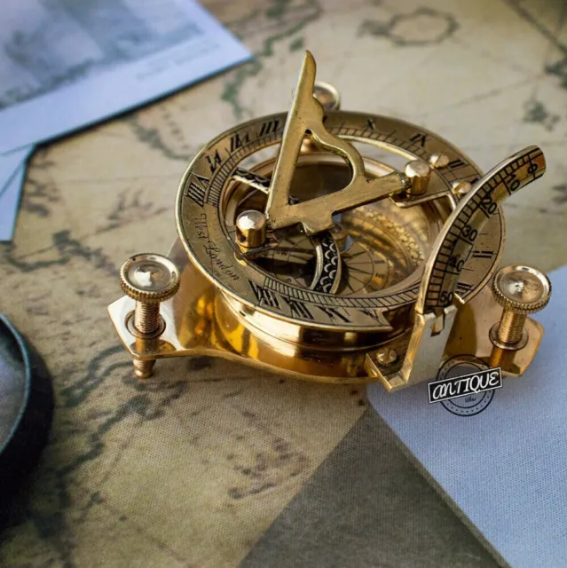 Vintage London west maritime antique SUNDIAL COMPASS brass nautical Christmas