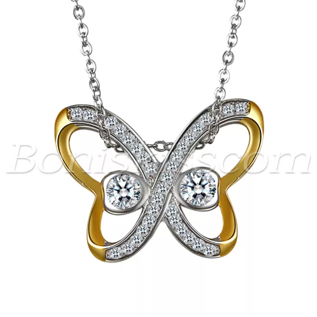 Women's 925 Sterling Silver CZ Butterfly Pendant Necklace Valentine's Day Gift