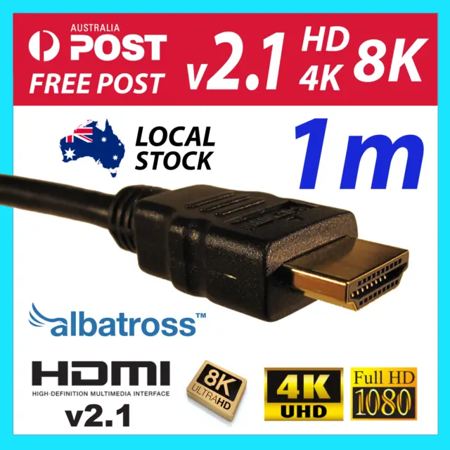 Albatross HDMI Cable 1m v2.1 4K 8K Ultra High Speed with Ethernet ARC HDR 48Gb/s