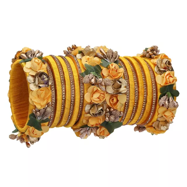 Traditionnel Fleur Jaune Soie Fil Bracelets pour Filles Ensemble De 18