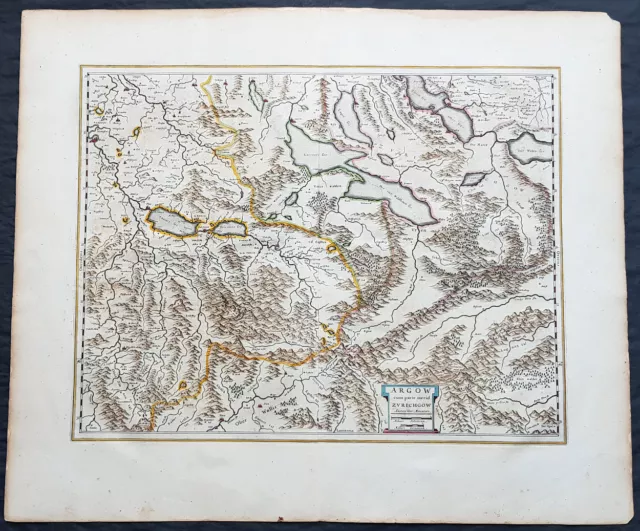 1659 Joan Blaeu Antique Map of The Cantons of Aargau & Zurich, Switzerland