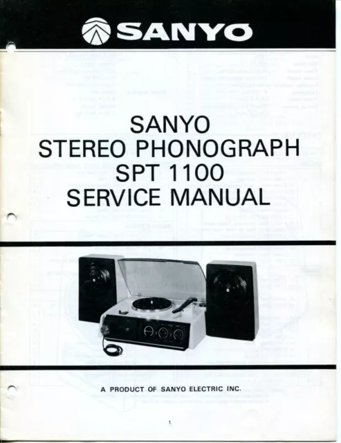 Vintage Sanyo Model SPT-1100 Stereo Phonograph Service Manual