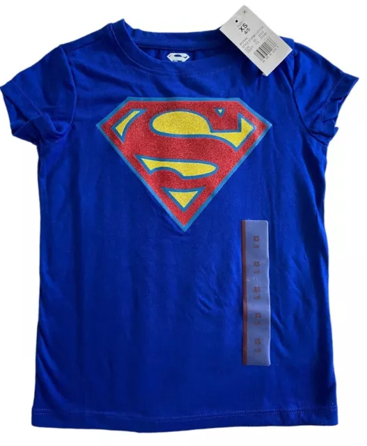 Super Hero SUPERMAN Girls T-Shirt Short Sleeve Size XS (4-5) BLUE