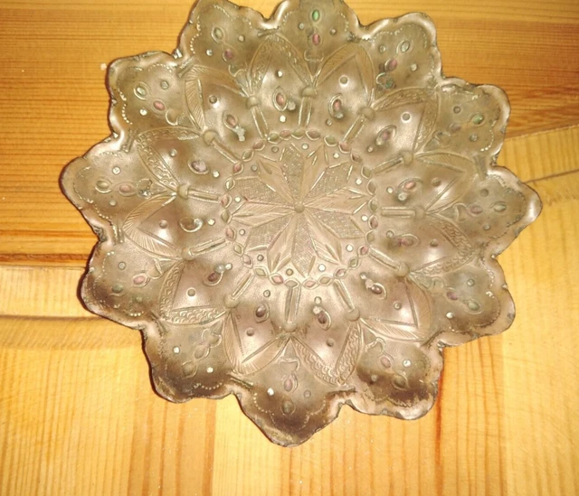 vintage Brass & copper Tray Decorative Wall Hanging  Etched Hand Made Art 15cm