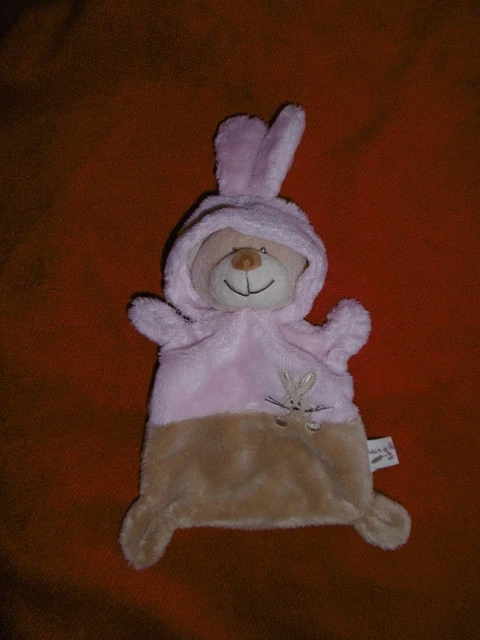 Doudou Plat OURS GRAIN DE BLE ZANNIER DEGUISE EN LAPIN Rose Beige